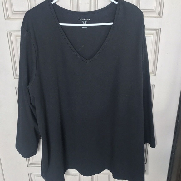 Liz Claiborne T Shirt Sz3X Black Long Sleeves V Neck Simple Design Pre-Owned - Picture 8 of 9